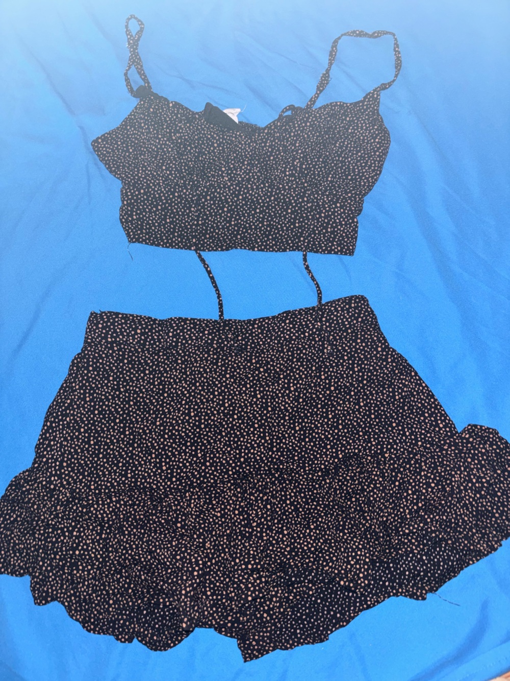 Source Unknown Black Mini Skirt Set with Pink Dot Print
